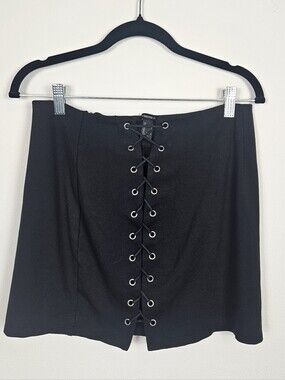 Black Lace Up Mini Skirt